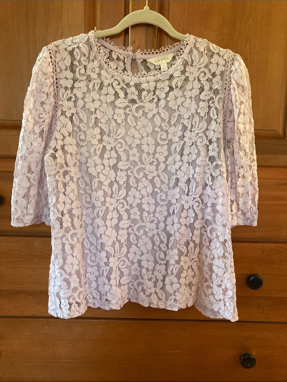 Adiva Light Iced Pink Floral Lace Short Sleeve Blouse